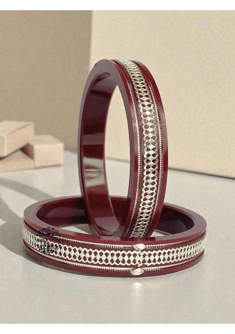 Hem Jewels by Ashok Jewellers 925 Pure Sterling Silver Pola Bangles for Women Set of 2 - Indya