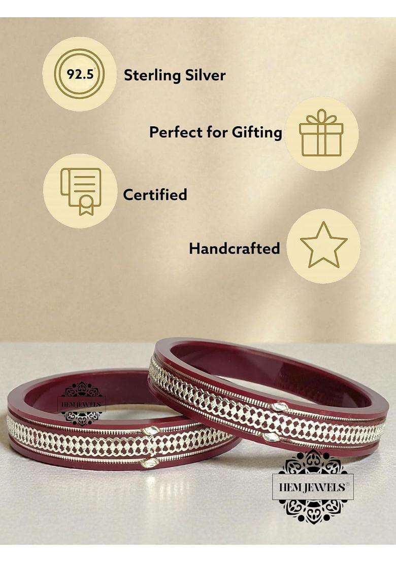Hem Jewels by Ashok Jewellers 925 Pure Sterling Silver Pola Bangles for Women Set of 2 - Indya