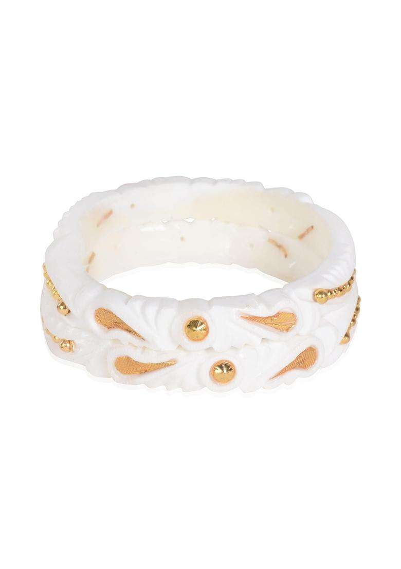 Happycraft Sakha Pola Original Traditional White Gold Plated Bangle for Women Pack of 2 - Indya