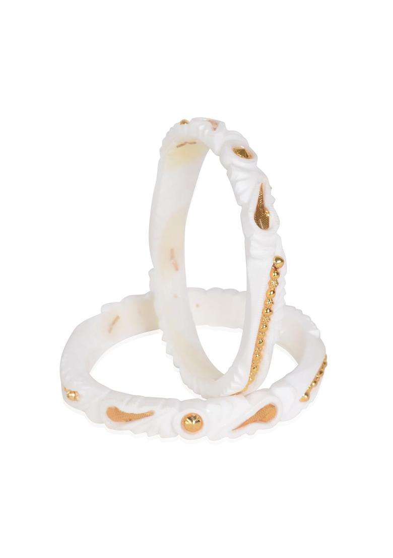 Happycraft Sakha Pola Original Traditional White Gold Plated Bangle for Women Pack of 2 - Indya