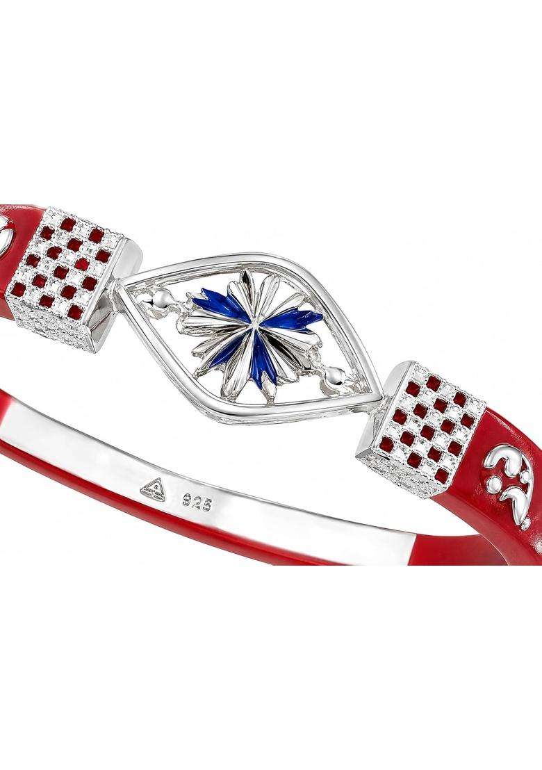 Lakshmi Jewellery 925 Sterling Silver Pola Bangles for Women Hallmarked Red Lac Kada Set of 2 - Indya