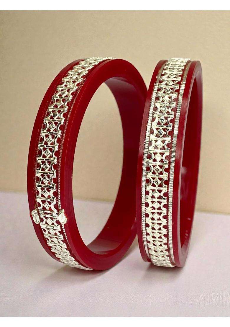 Hem Jewels by Ashok Jewellers 925 Pure Sterling Silver Pola Bangles for Women Set of 2 - Indya