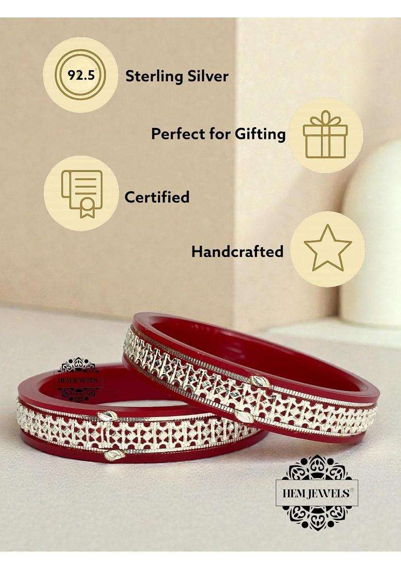 Hem Jewels by Ashok Jewellers 925 Pure Sterling Silver Pola Bangles for Women Set of 2 - Indya
