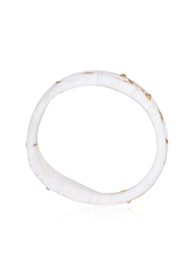 Happycraft Traditional Bengali Wedding Original Sakha Pola White Bangles with City Gold Design Pack of 2 - Indya