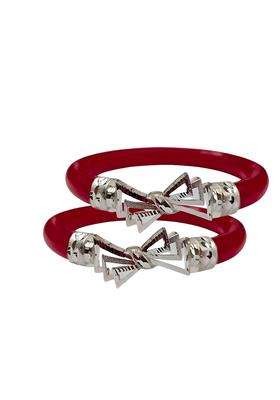 Parasmoni Elegant Silver Red Bangles Traditional Bengali Design for Women