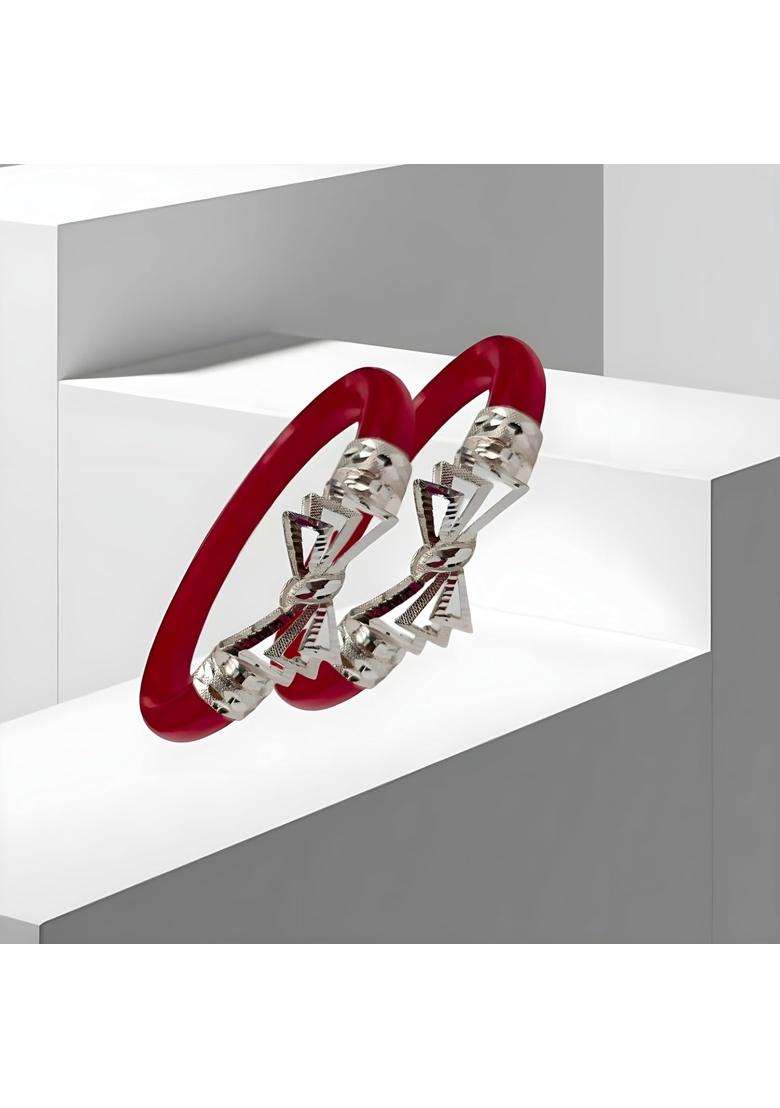 Parasmoni Elegant Silver Red Bangles Traditional Bengali Design for Women - Indya