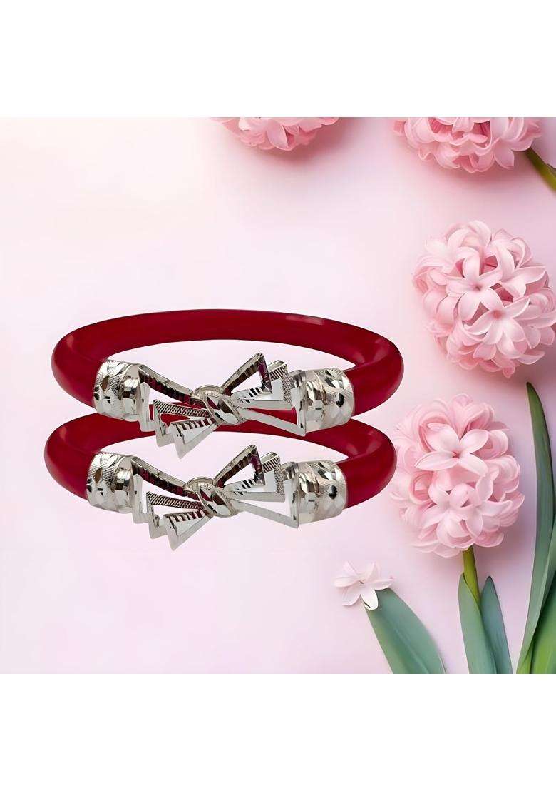 Parasmoni Elegant Silver Red Bangles Traditional Bengali Design for Women - Indya