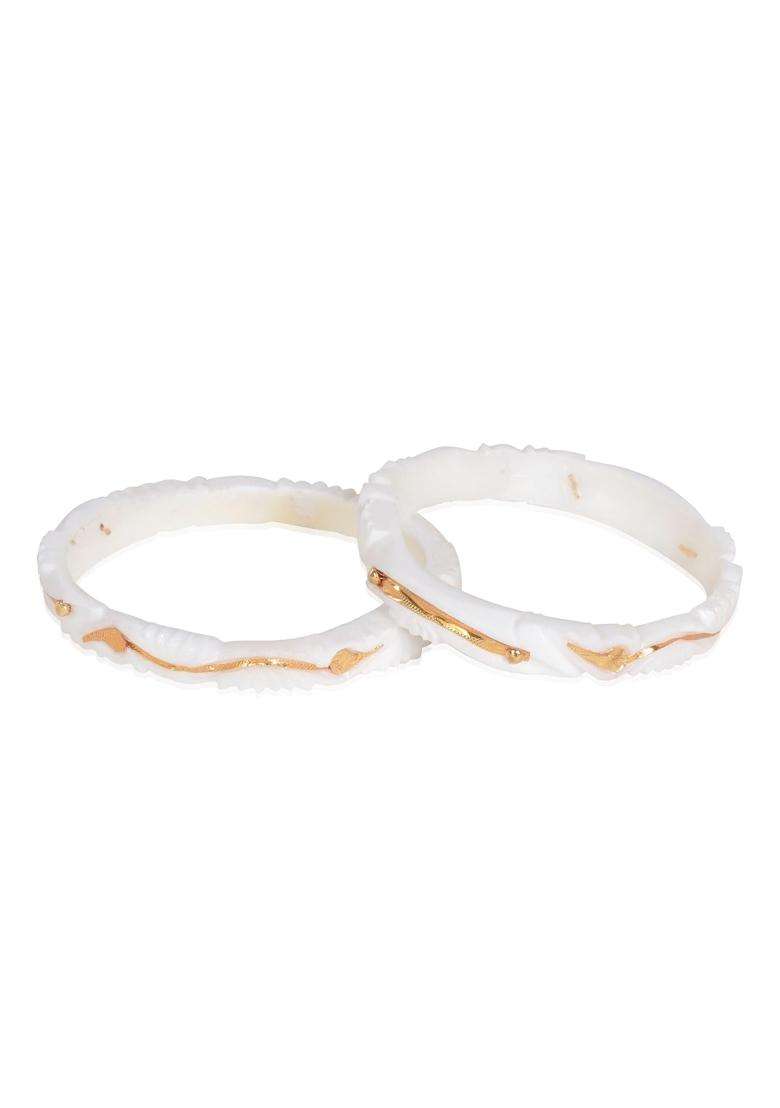 Happycraft Sakha Pola Original White Bangles Traditional Bengali Wedding Jewelry with City Gold Pack of 2 - Indya