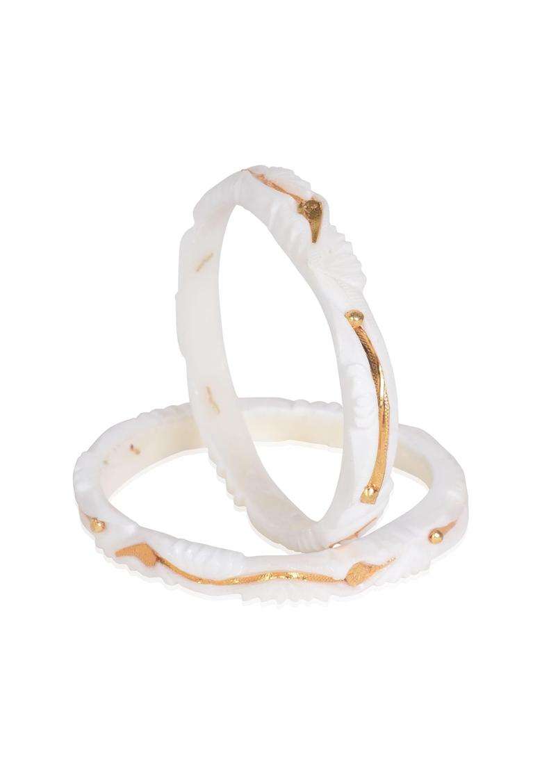 Happycraft Sakha Pola Original White Bangles Traditional Bengali Wedding Jewelry with City Gold Pack of 2 - Indya