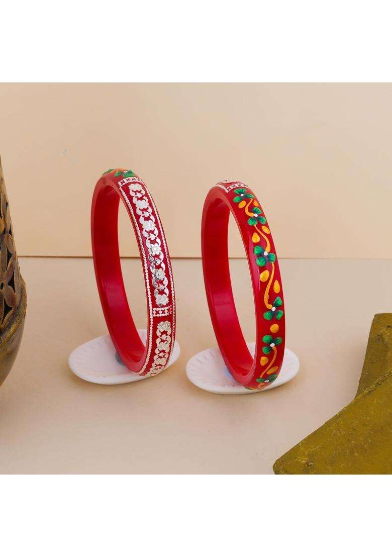 BAPA Sitaram Gold Bapasitaram Jewels 925 Sterling Silver Red Pola Kada for Women - Indya