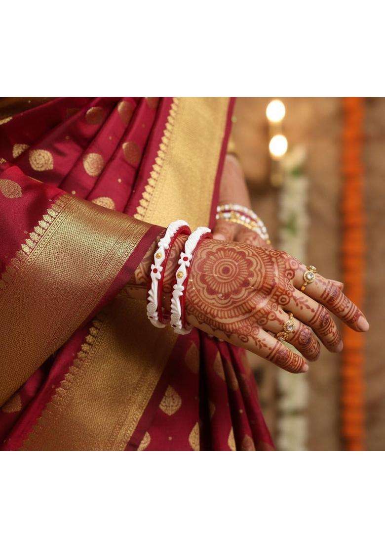 P C Chandra Jewellers 22KT 916 Yellow Gold Synthetic Sankha Pola Bangles for Women 2 Piece Set Size 13 - Indya