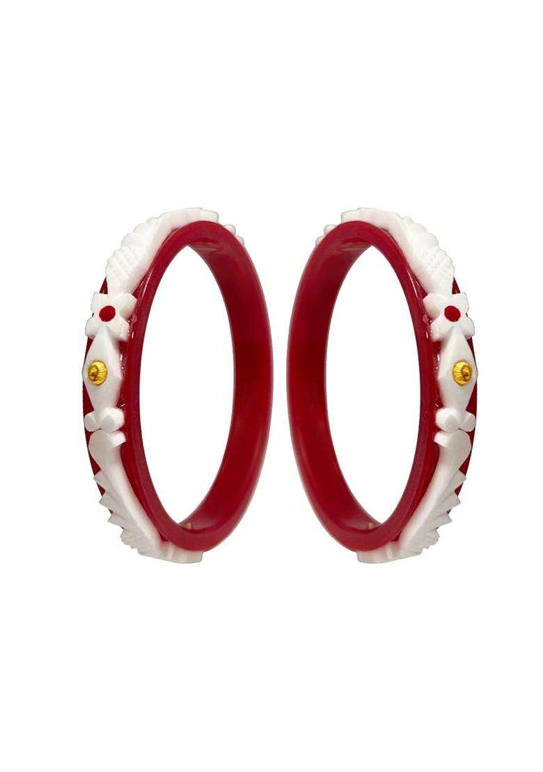 P C Chandra Jewellers 22KT 916 Yellow Gold Synthetic Sankha Pola Bangles for Women 2 Piece Set Size 13 - Indya
