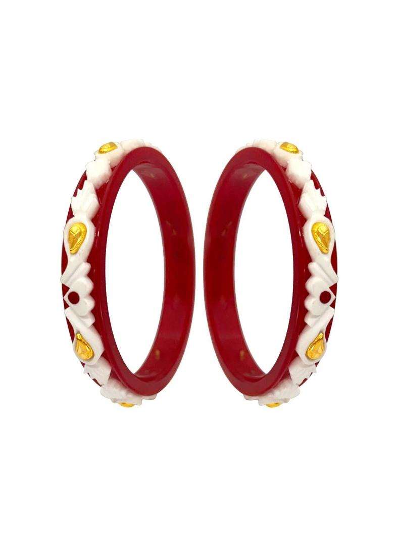 P C Chandra Jewellers 22KT 916 Yellow Gold Synthetic Sankha Pola Bangles for Women 2 Piece Set Size 9 - Indya