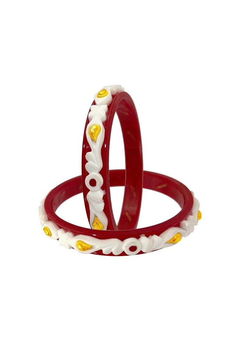 P C Chandra Jewellers 22KT 916 Yellow Gold Synthetic Sankha Pola Bangles for Women 2 Piece Set Size 13 - Indya