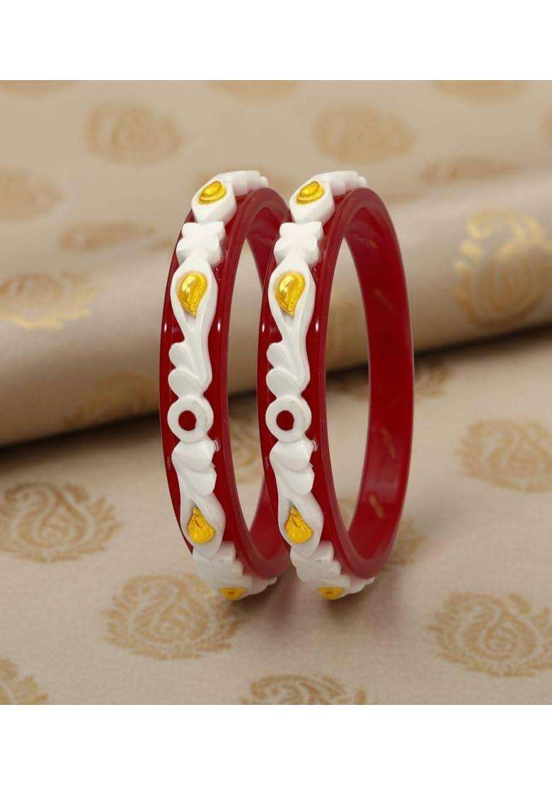 P C Chandra Jewellers 22KT 916 Yellow Gold Synthetic Sankha Pola Bangles for Women 2 Piece Set Size 13 - Indya