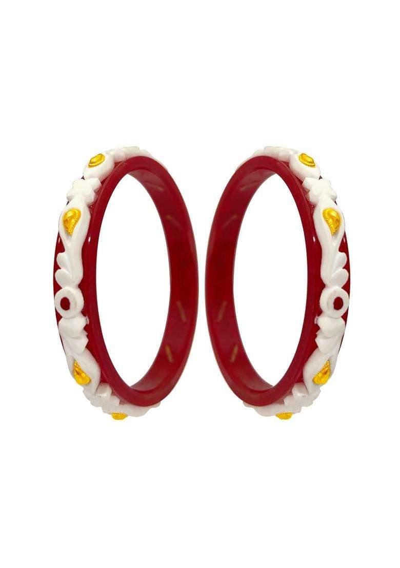 P C Chandra Jewellers 22KT 916 Yellow Gold Synthetic Sankha Pola Bangles for Women 2 Piece Set Size 13 - Indya