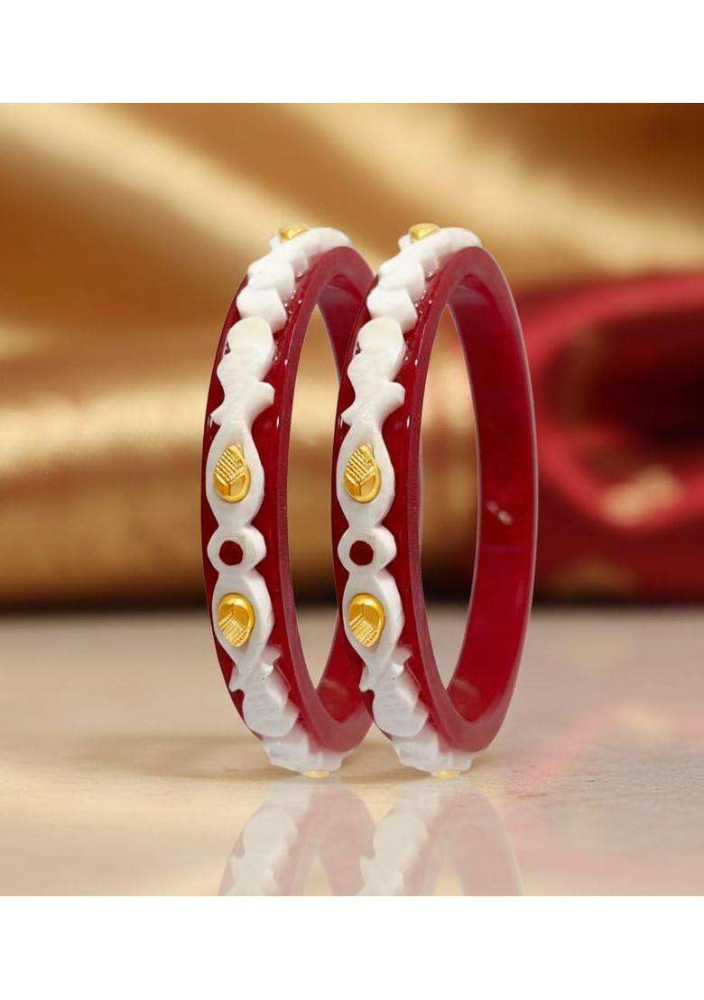 P C Chandra Jewellers 22KT 916 Yellow Gold Synthetic Sankha Pola Bangles for Women 2 Piece Set Size 13 - Indya
