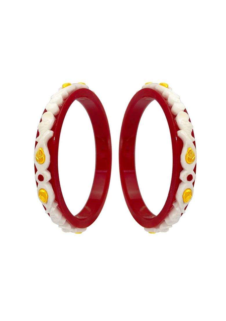 P C Chandra Jewellers 22KT 916 Yellow Gold Synthetic Sankha Pola Bangles for Women 2 Piece Set Size 13 - Indya