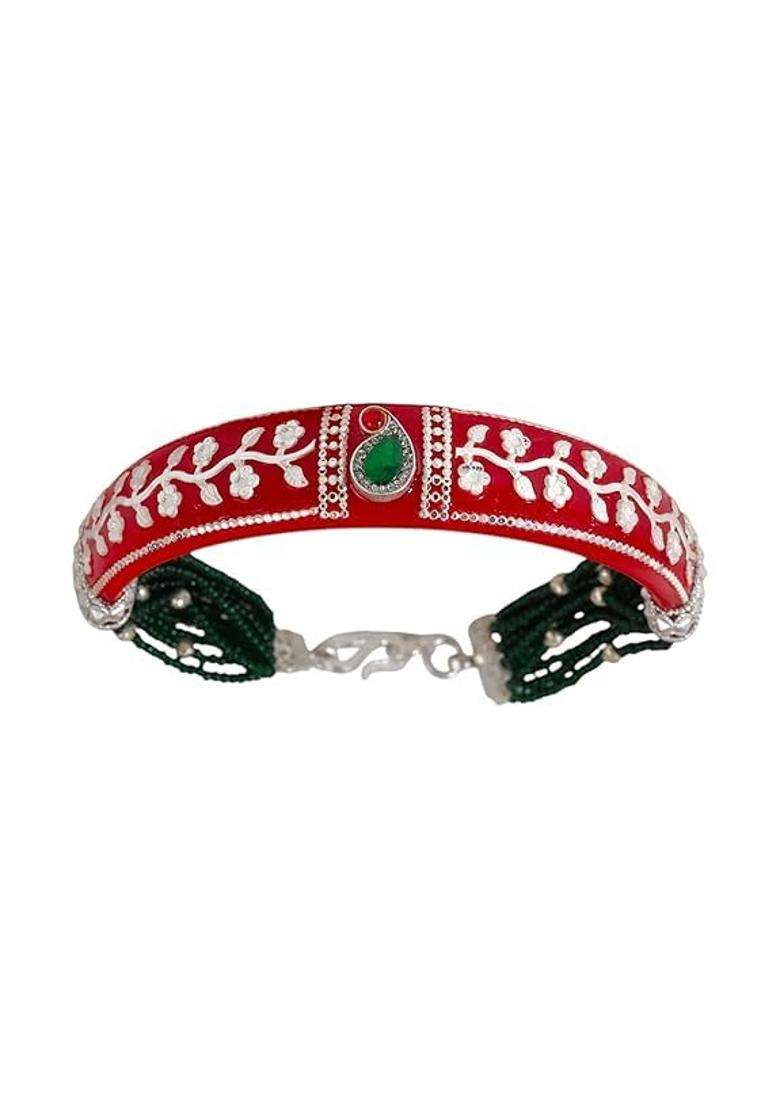 Bapasitaram Jewels 925 Sterling Silver Red Pola Kada for Women - Indya