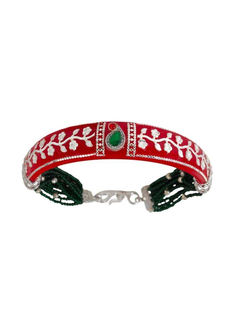 BAPA Sitaram Gold Bapasitaram Jewels 925 Sterling Silver Red Pola Kada for Women - Indya
