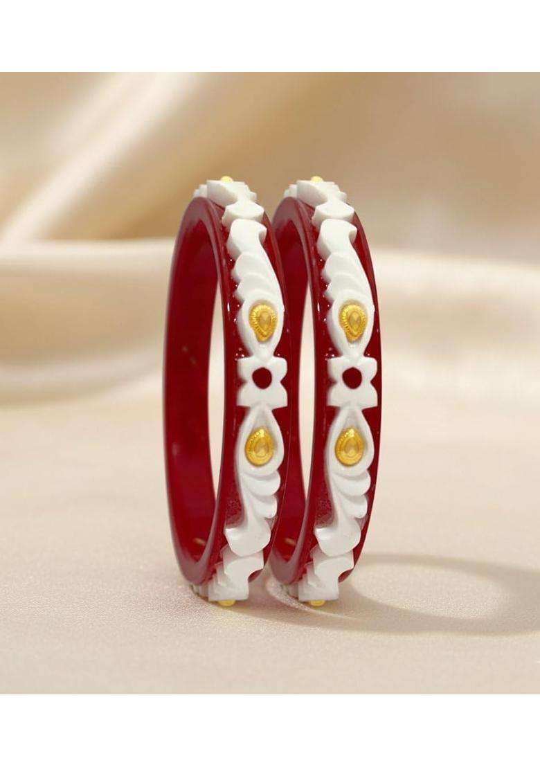 P C Chandra Jewellers 22KT 916 Yellow Gold Synthetic Sankha Pola Bangles for Women 2 Piece Set Size 9 - Indya