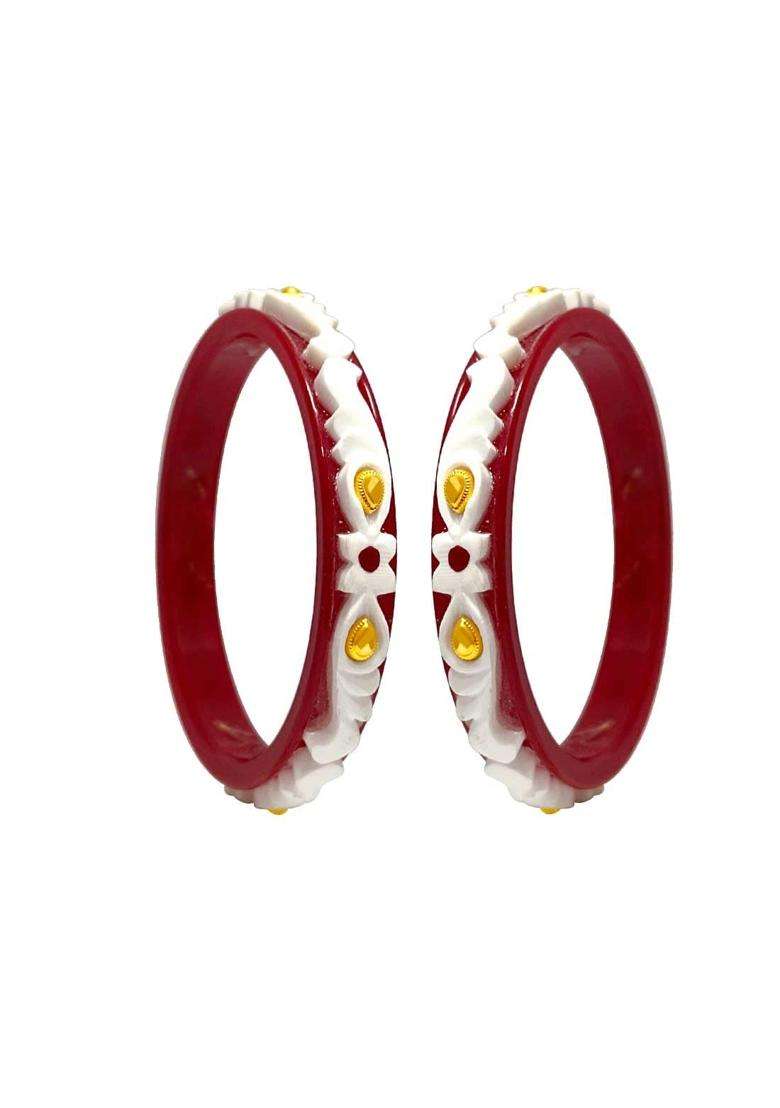 P C Chandra Jewellers 22KT 916 Yellow Gold Synthetic Sankha Pola Bangles for Women 2 Piece Set Size 9 - Indya
