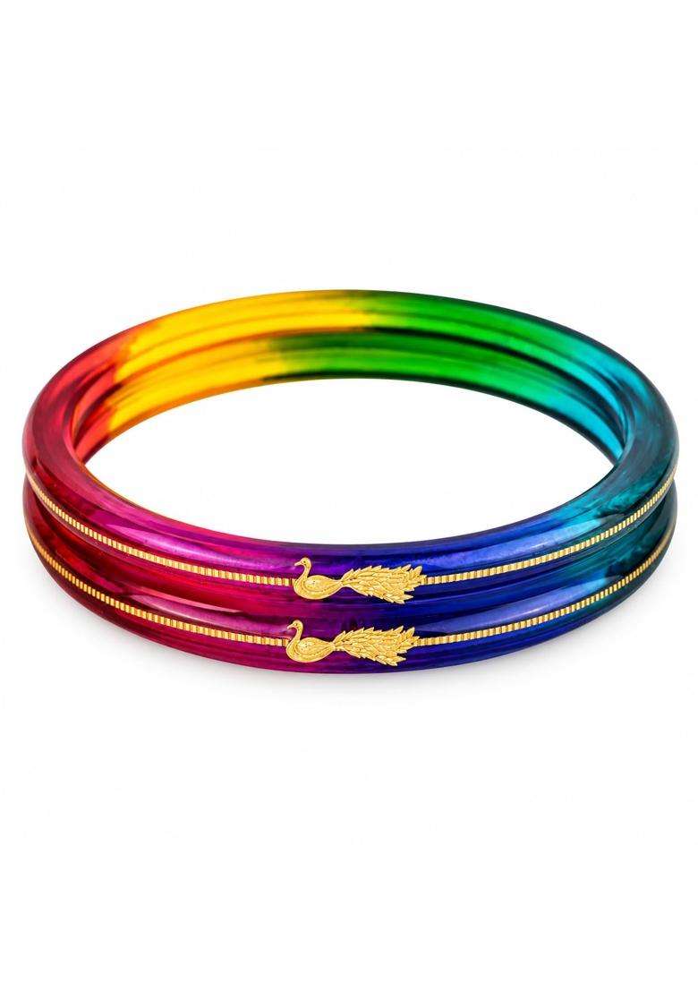 Sahajanand Ornaments 22K 916 Gold Peacock Style Pola Bangles for Women Multicolour Handmade Wedding Chooda - Indya