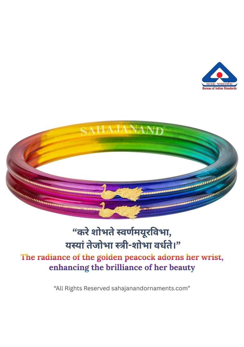 Sahajanand Ornaments 22K 916 Gold Peacock Style Pola Bangles for Women Multicolour Handmade Wedding Chooda - Indya