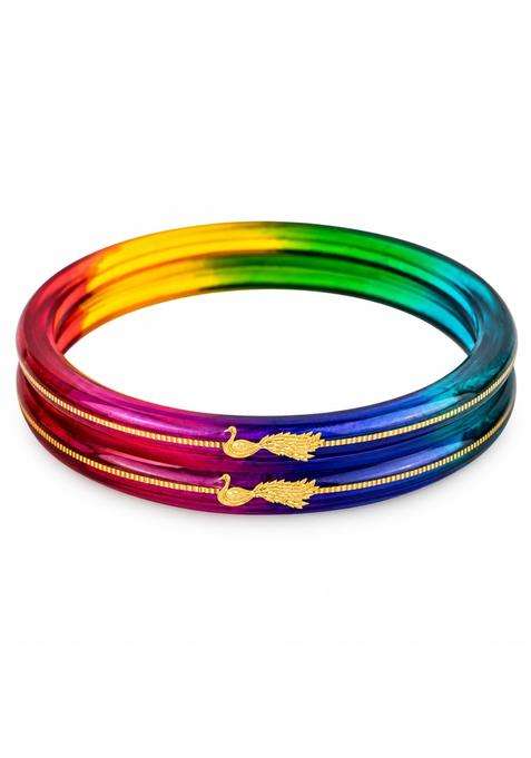 Sahajanand Ornaments 22K 916 Gold Peacock Style Pola Bangles for Women Multicolour Handmade Wedding Chooda
