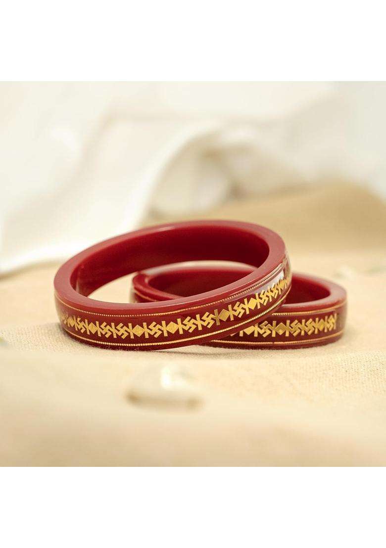 Hem Jewels by Ashok Jewellers 22KT 916 Yellow Gold Pola Bangles Gold Wedding Chooda for Women Set of 2 - Indya