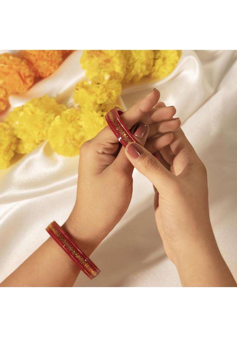 Hem Jewels by Ashok Jewellers 22KT 916 Yellow Gold Pola Bangles Gold Wedding Chooda for Women Set of 2 - Indya