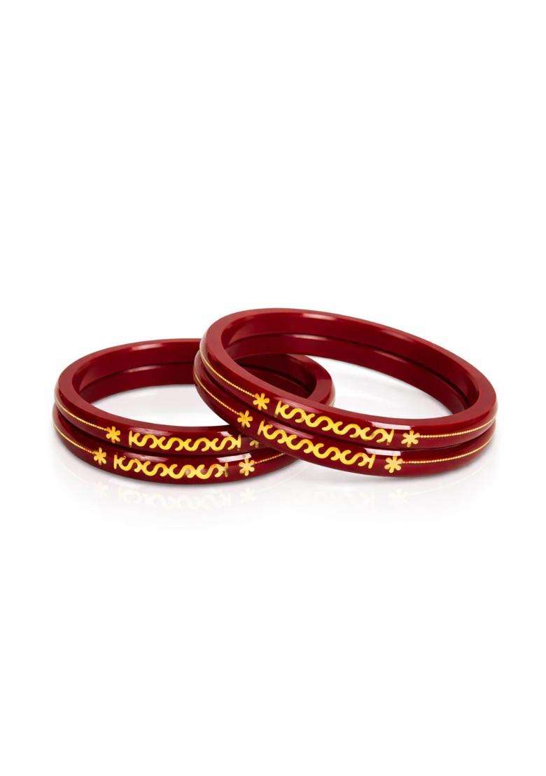 IRA and PEU Maroon 22K Hallmark Stamped Pola Bangles Premium Laminated Bridal Bangles for Women - Indya