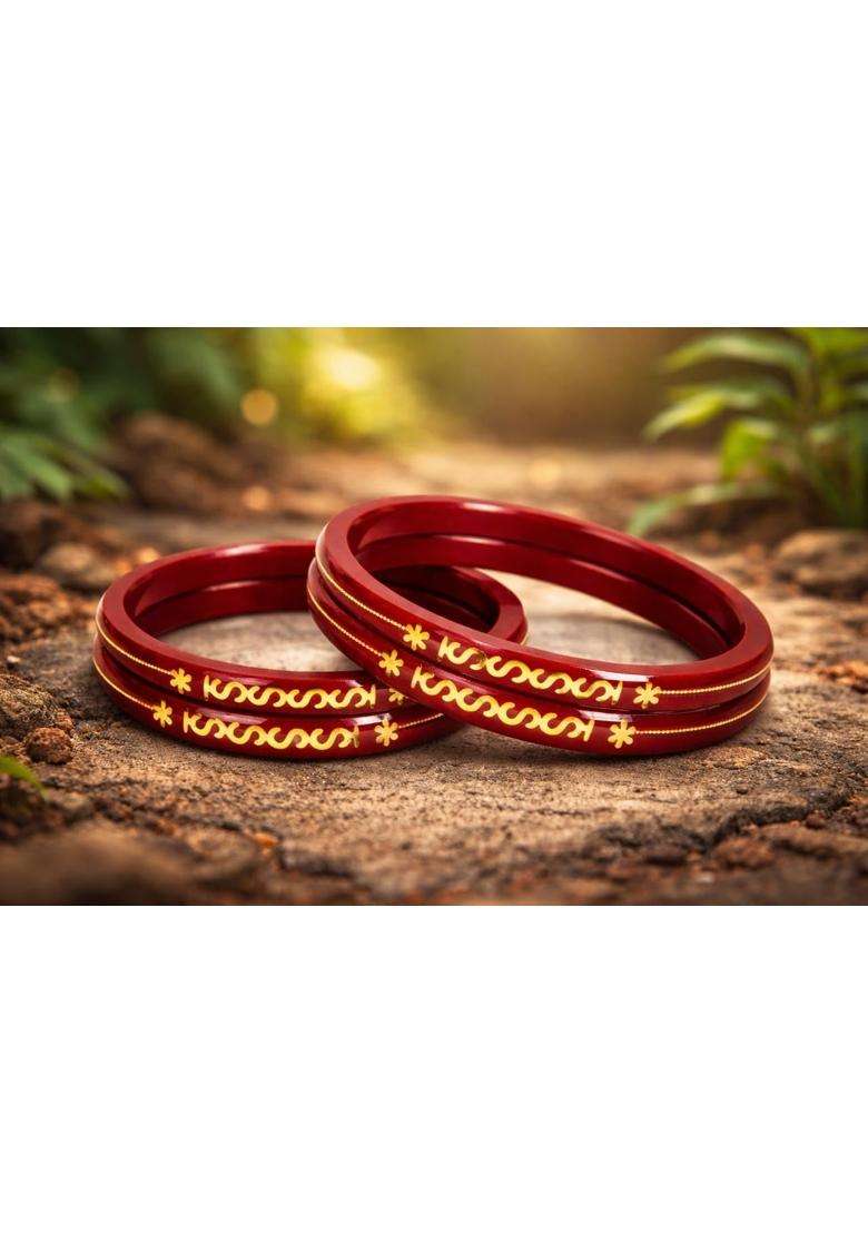 IRA and PEU Maroon 22K Hallmark Stamped Pola Bangles Premium Laminated Bridal Bangles for Women - Indya