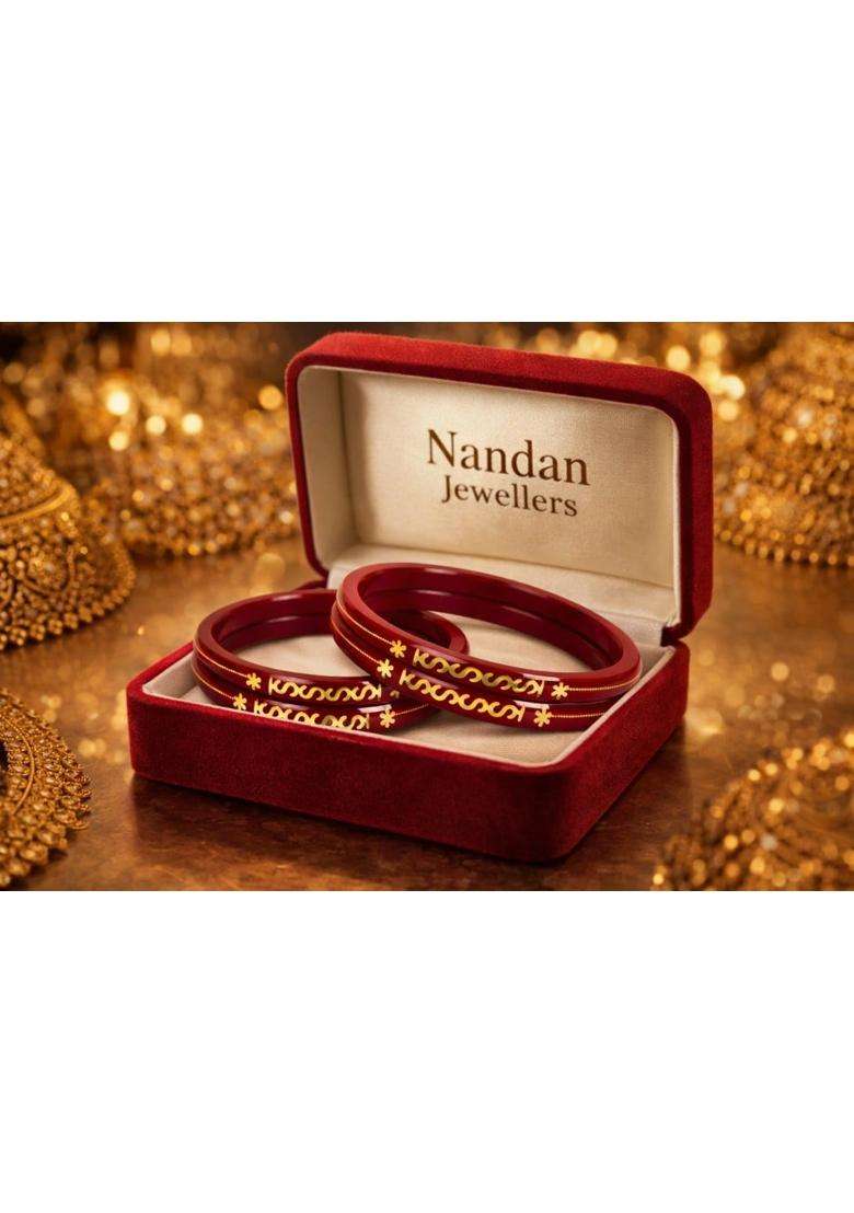 IRA and PEU Maroon 22K Hallmark Stamped Pola Bangles Premium Laminated Bridal Bangles for Women - Indya