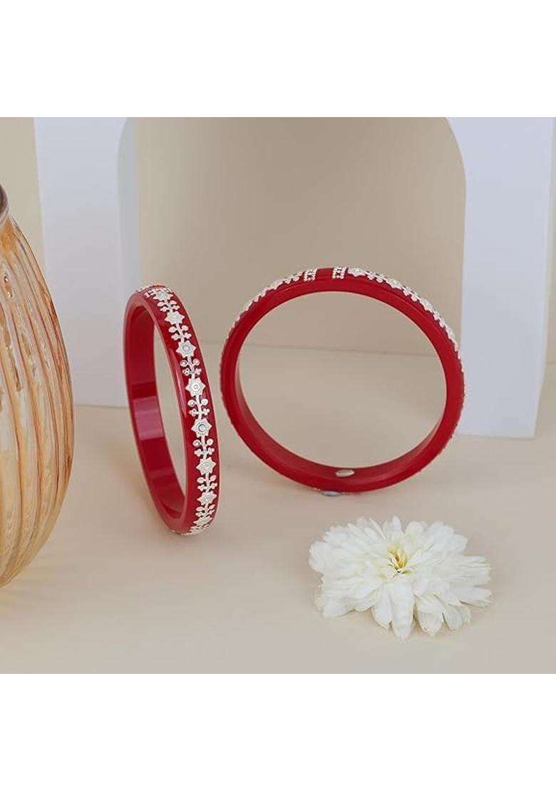 Bapasitaram Jewels 925 Silver Pola Bangles Silver Kada for Women Set of 2 - Indya
