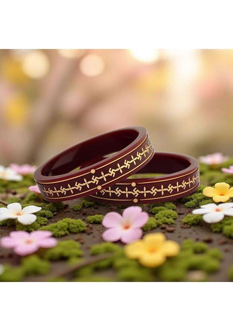 22 Kt 916 Gold Pola Bangles Bengali Bangles Colour Maroon with Purity Certificate - Indya