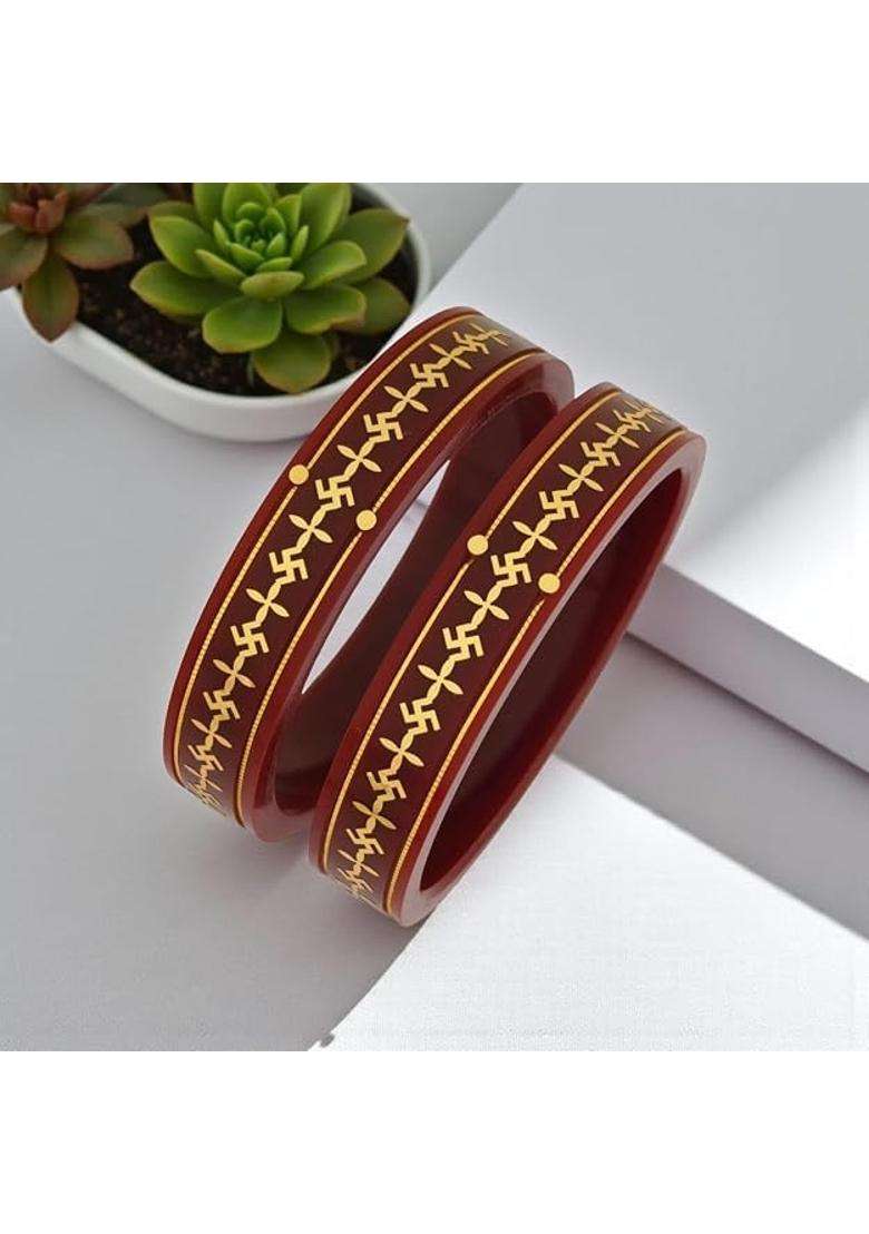22 Kt 916 Gold Pola Bangles Bengali Bangles Colour Maroon with Purity Certificate - Indya