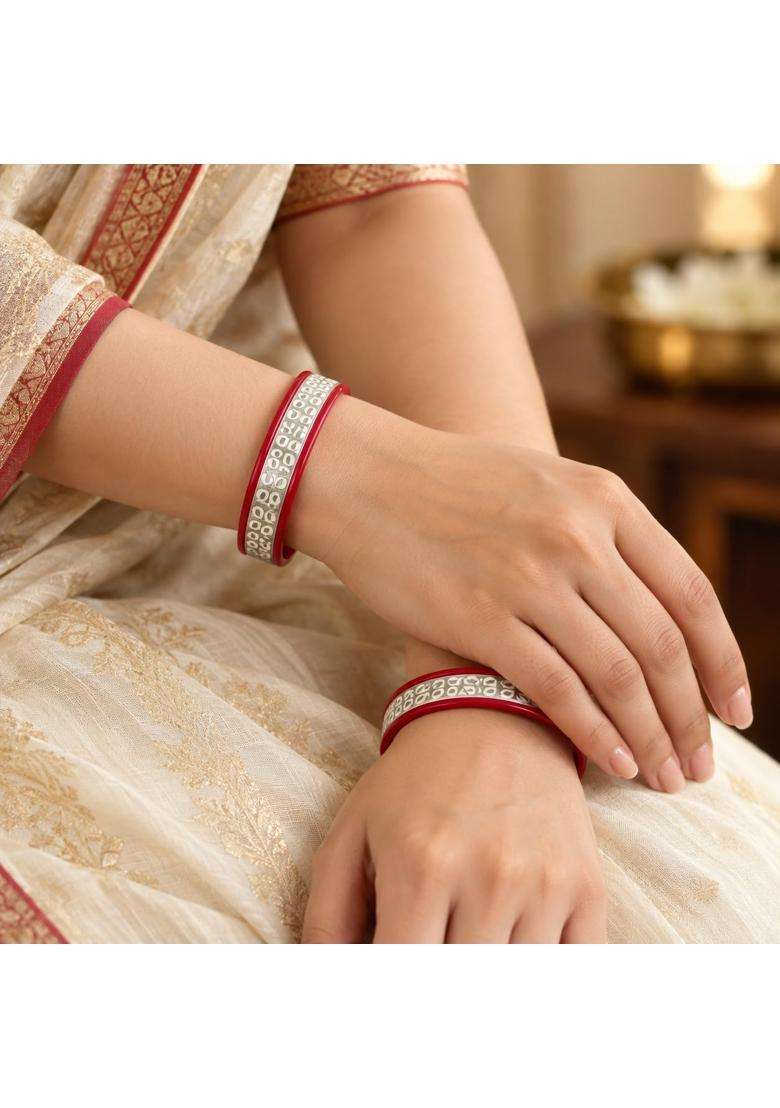 Lakshmi Jewellery 925 Sterling Silver Red Pola Bangles for Women - Indya