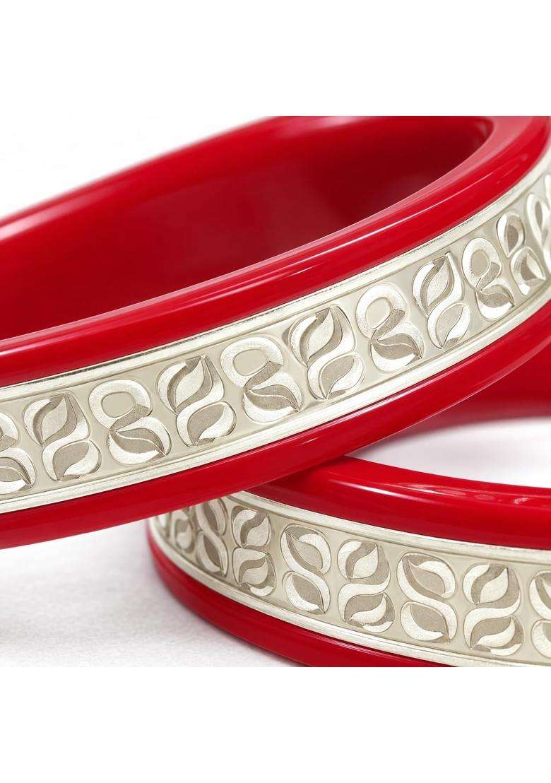 Lakshmi Jewellery 925 Sterling Silver Red Pola Bangles for Women - Indya