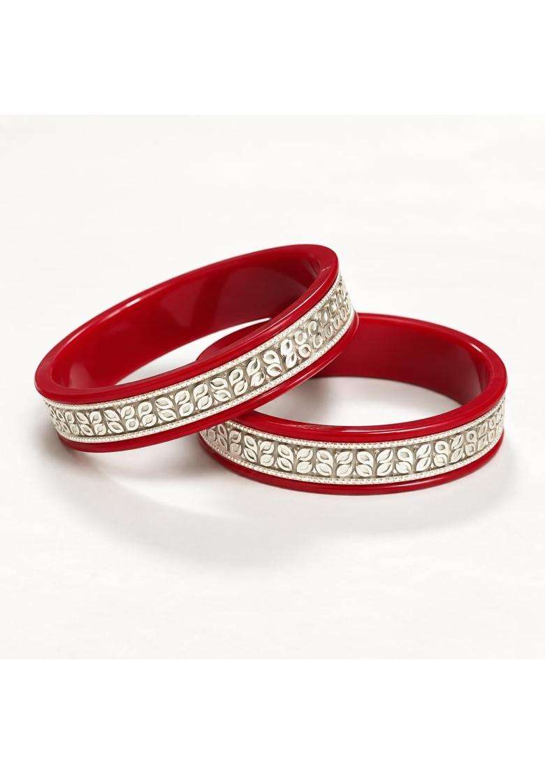 Lakshmi Jewellery 925 Sterling Silver Red Pola Bangles for Women - Indya