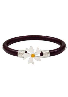 Stylish Red Pola Bangle with Silver Floral Design for Women
