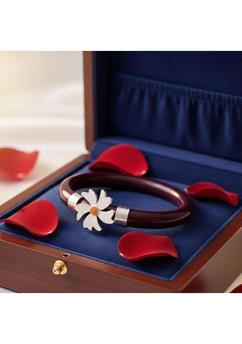 Stylish Red Pola Bangle with Silver Floral Design for Women - Indya