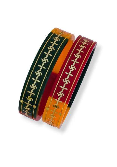 S R Gold Palace 22KT 916 Yellow Gold Handmade Multicolor Pola Bangles Flower Design for Women Set of 2