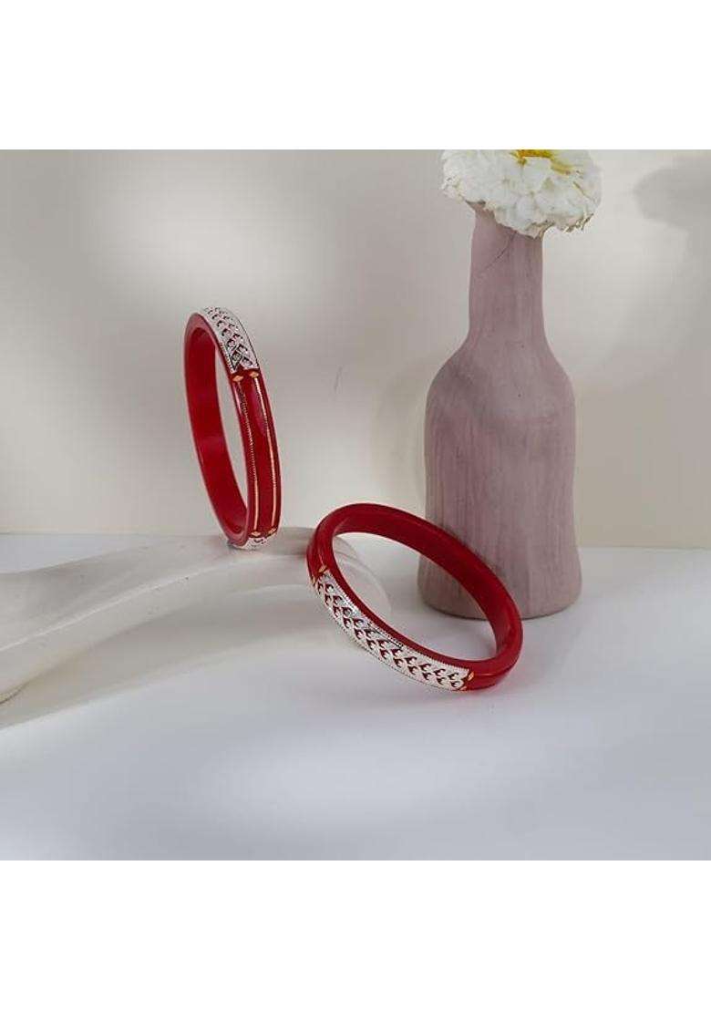 Bapasitaram Jewels Floral Vine 925 Silver and 22K Gold Pola Bangles Set of 2 - Indya