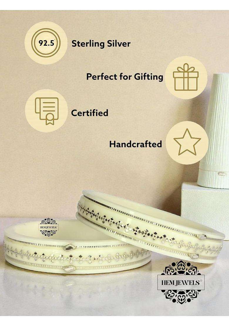 Hem Jewels 925 Pure Silver Pola Bangles for Women with Purity Certificate - Indya