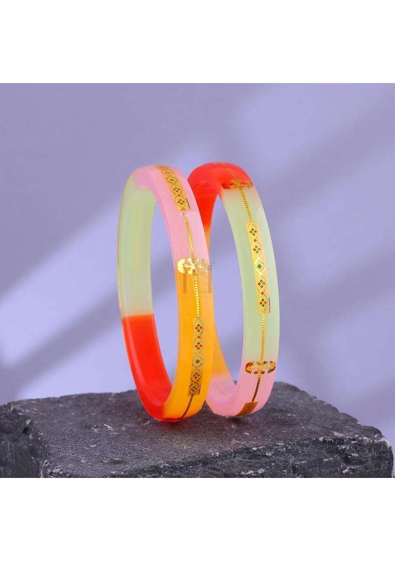 Bapasitaram Jewels Gold Pola Bangles for Women Designer Traditional Bangles Pair for Ethnic Wear Wedding - Indya