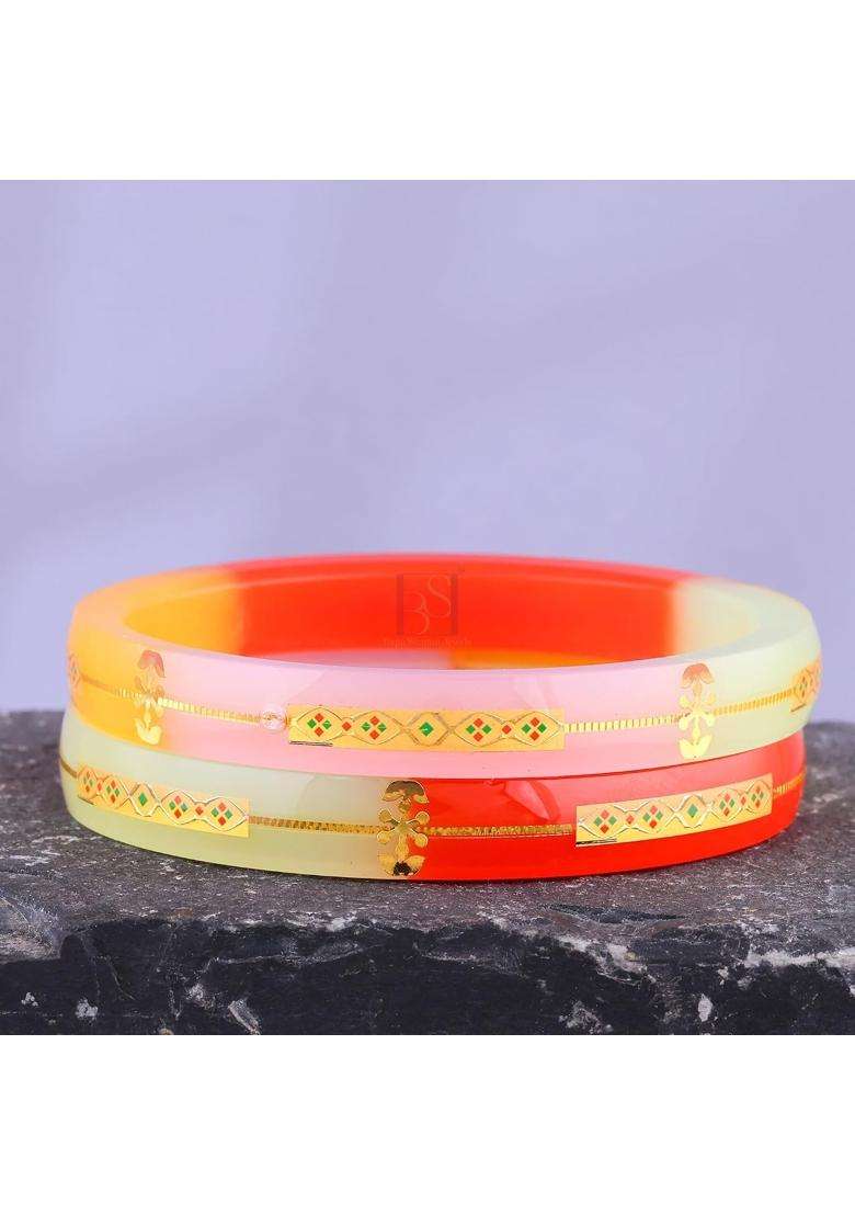 Bapasitaram Jewels Gold Pola Bangles for Women Designer Traditional Bangles Pair for Ethnic Wear Wedding - Indya