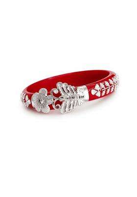 Gahenaz Silver Dark Red Patabahari Pola Bangle Size 2 Point 4 Pc Pack of 1