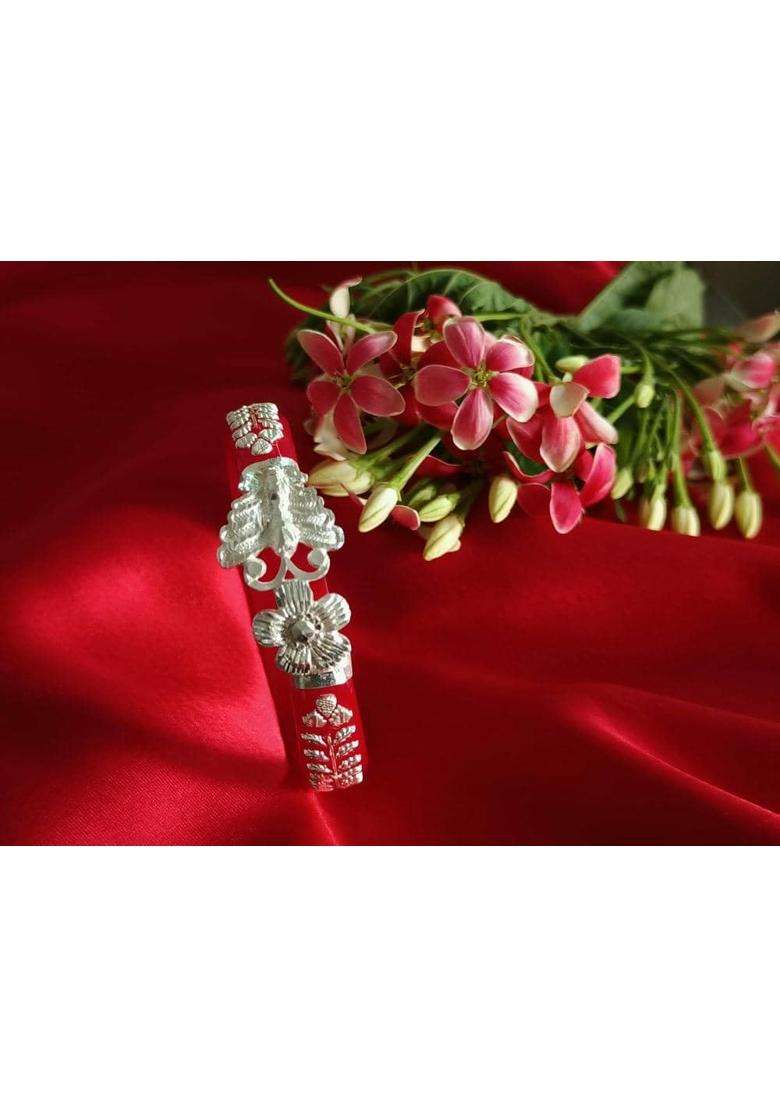 Gahenaz Silver Dark Red Patabahari Pola Bangle Size 2 Point 4 Pc Pack of 1 - Indya