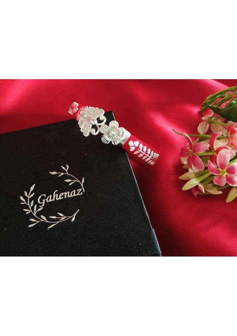 Gahenaz Silver Dark Red Patabahari Pola Bangle Size 2 Point 4 Pc Pack of 1 - Indya